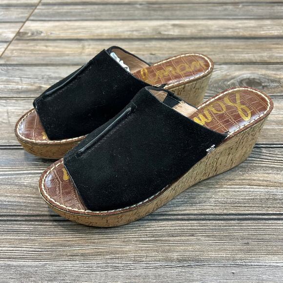 Sam Edelman Shoes - Sam Edelman Cork Black Leather Wedge Sandals Size 8